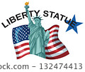 Statue of Liberty with American Flag Illustration 132474413