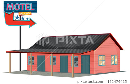 Retro Motel Illustration with Vacancy Sign Retro Motel Illustration with Vacancy Sign 132474415
