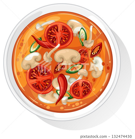 Vibrant Thai Tom Yum Soup Vector Illustration Vibrant Thai Tom Yum Soup Vector Illustration 132474430