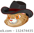 Cartoon Orange Cat Wearing Black Cowboy Hat 132474435