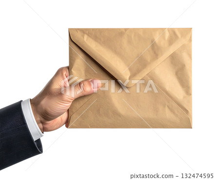 商人手持的牛皮紙信封 | 無背景,透明PNG,複製空間 商人手持的牛皮紙信封 | 無背景,透明PNG,複製空間 132474595