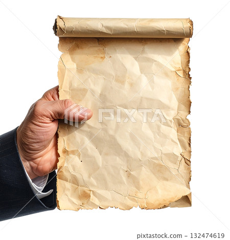 商人手持空白羊皮紙 | 無背景，透明 PNG，複製空間 132474619