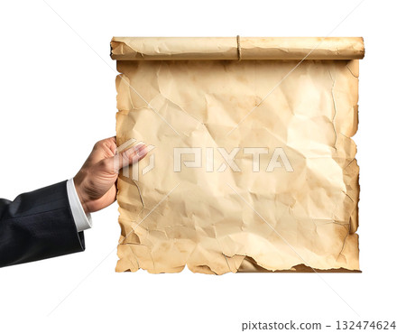 商人手持空白羊皮紙 | 無背景，透明 PNG，複製空間 132474624