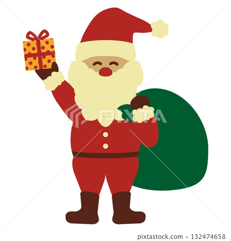 Illustration of a smiling Santa Claus holding a gift 132474658