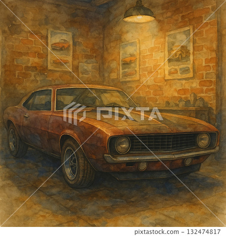 廢棄的舊停車場與修復的仿古磚車庫|關西火車水彩畫 廢棄的舊停車場與修復的仿古磚車庫|關西火車水彩畫 132474817