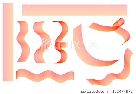 Handwritten ribbon set gradation red and yellow Handwritten ribbon set gradation red and yellow 132474973