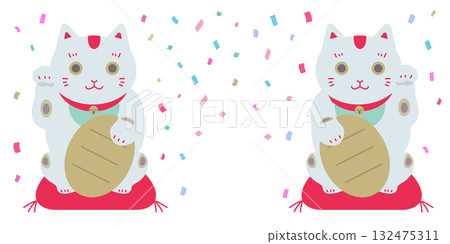 招財貓與五彩紙屑背景插畫新年賀卡插畫素材 132475311