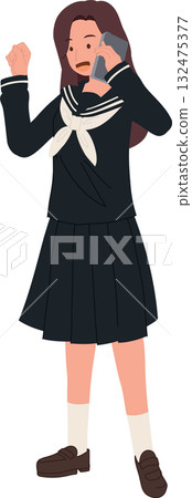 kawaii japanese student wearing sailor uniform talking on smartphone. kawaii japanese student wearing sailor uniform talking on smartphone. 132475377