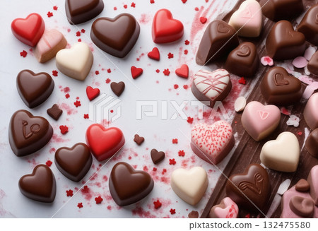 心形巧克力盒中的巧克力 心形巧克力盒中的巧克力 132475580