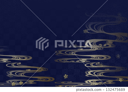 深藍色和金色的日式背景 深藍色和金色的日式背景 132475689