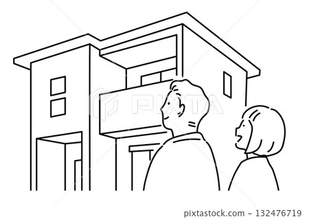 來到竣工現場的一對夫婦_線條圖 132476719