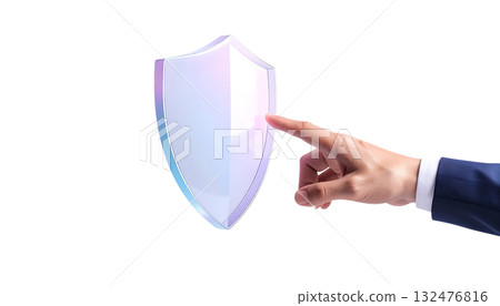 商人觸摸的透明安全盾的 3D 圖標 | 無背景，透明 PNG，複製空間 132476816