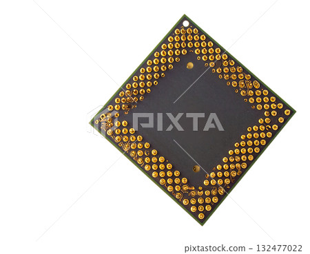 Precise circuit chip with shining gold contacts | No background, transparent PNG, copy space Precise circuit chip with shining gold contacts | No background, transparent PNG, copy space 132477022