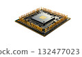Precise circuit chip with shining gold contacts | No background, transparent PNG, copy space 132477023
