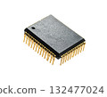 Precise circuit chip with shining gold contacts | No background, transparent PNG, copy space 132477024