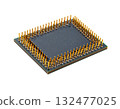 Precise circuit chip with shining gold contacts | No background, transparent PNG, copy space 132477025