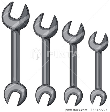 Set of Four Vector Open-End Wrenches in Row Set of Four Vector Open-End Wrenches in Row 132477224