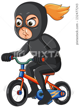 Female Robber in Black Suit Riding Bicycle Cartoon 132477243