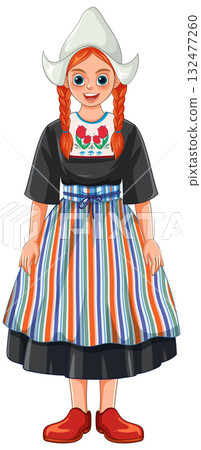 Smiling Girl in Traditional Dutch Costume with Braids Smiling Girl in Traditional Dutch Costume with Braids 132477260