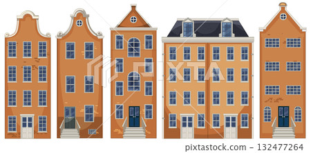 Traditional Dutch Canal Houses Row Vector Illustration Traditional Dutch Canal Houses Row Vector Illustration 132477264