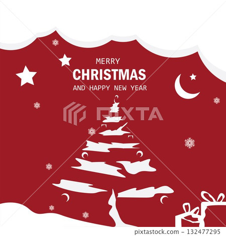 Christmas greeting vector background with snow covered Christmas tree concept 132477295
