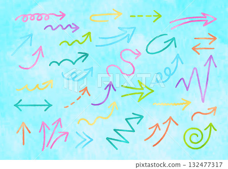各種箭頭設置，手繪水彩風格 132477317