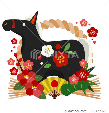 馬年新年圖示 10,Shimekazari,黑馬,插圖,可愛 馬年新年圖示 10,Shimekazari,黑馬,插圖,可愛 132477323