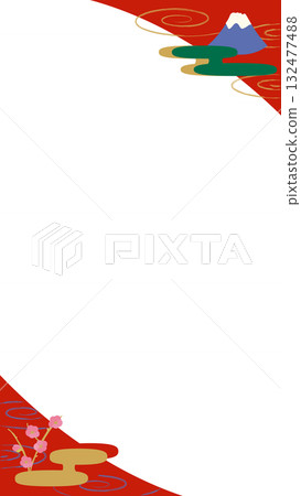 Vertical New Year's Japanese-style frame illustration of Mt. Fuji and plum blossoms 132477488