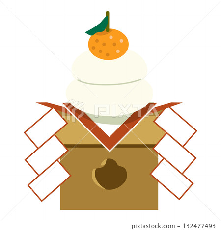 New Year's illustration of a kagami mochi rice cake topped with mandarin oranges 132477493