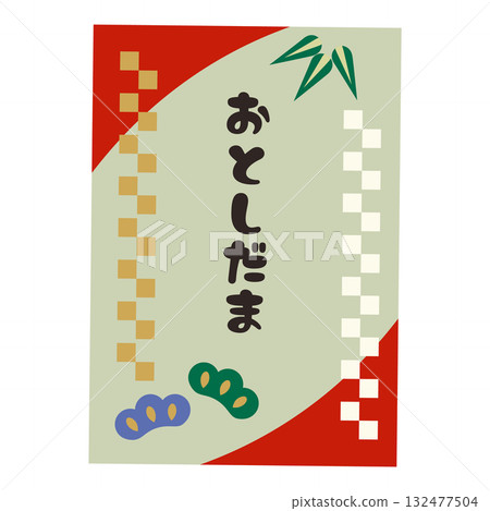 New Year's illustration of a pine, bamboo, and plum patterned otoshidama bag New Year's illustration of a pine, bamboo, and plum patterned otoshidama bag 132477504