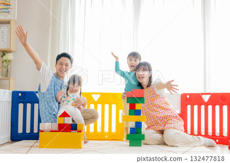 Children and nursery teachers playing at nursery school Children and nursery teachers playing at nursery school 132477818