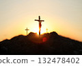 Bright light background and cross background symbolizing Jesus' sacrifice, passion, death and resurrection, Easter concept for Holy Week 132478402