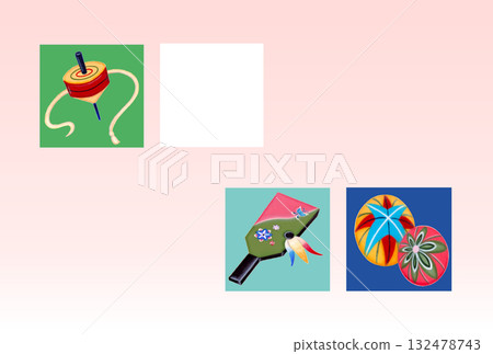 Photo frame New Year's cards and traditional Japanese toys 132478743