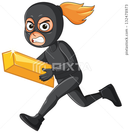 Masked Thief Running With Stolen Gold Bar Masked Thief Running With Stolen Gold Bar 132478973