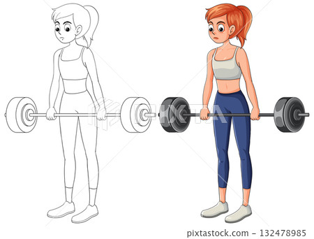 Young Woman Lifting Barbell in Fitness Attire Vector Young Woman Lifting Barbell in Fitness Attire Vector 132478985