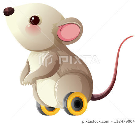 Cartoon Mouse with Wheels in Side Profile View Cartoon Mouse with Wheels in Side Profile View 132479004