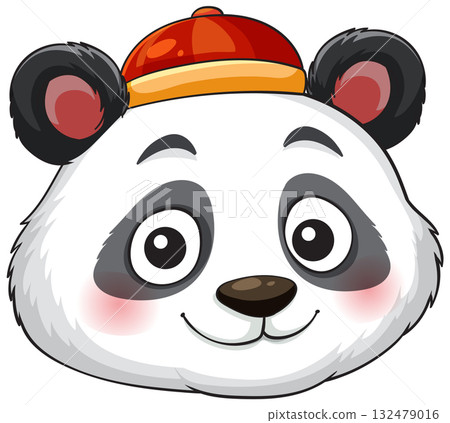 Smiling Cartoon Panda Face With Red Cap Smiling Cartoon Panda Face With Red Cap 132479016