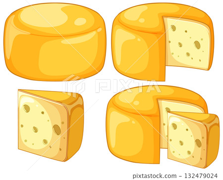 Whole and Sliced Cheese Wheels Vector Illustration Whole and Sliced Cheese Wheels Vector Illustration 132479024