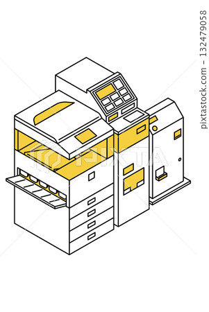 便利商店多台影印機的簡單線條等距繪圖 132479058