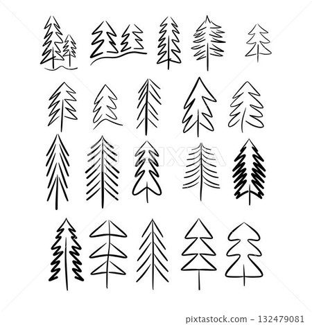 Christmas tree icon, vector hand drawn outline illustration of Xmas symbol for greeting and invitation cards in web and print materials Christmas tree icon, vector hand drawn outline illustration of Xmas symbol for greeting and invitation cards in web and print materials 132479081