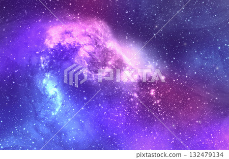 Pink blue galaxy space atmosphere with stars on dark background 132479134