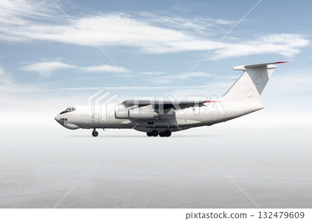 White wide body transport freight airplane isolated on bright background with sky White wide body transport freight airplane isolated on bright background with sky 132479609