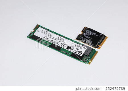NVME PCIe solid-state drive in the M.2 2230 and 2280 form factor isolated on white background. NVME PCIe solid-state drive in the M.2 2230 and 2280 form factor isolated on white background. 132479789