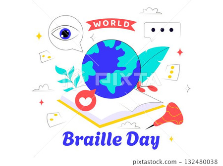 World Braille Day Vector Illustration Celebrating January 4th, Featuring the Braille Alphabet as a Means of Communication on a Flat Background 132480038