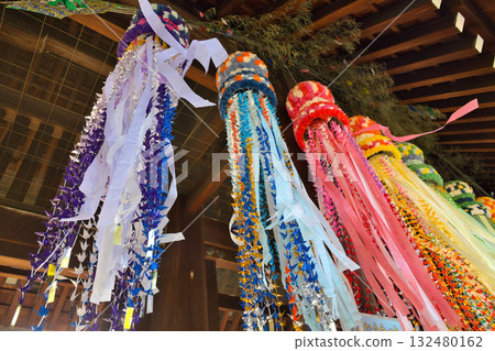 Yasukuni Shrine, Goryo Festival, thousand paper cranes displayed in the shrine grounds, Tanabata decorations, and many lanterns in the shrine grounds Yasukuni Shrine, Goryo Festival, thousand paper cranes displayed in the shrine grounds, Tanabata decorations, and many lanterns in the shrine grounds 132480162