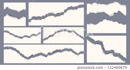 Torn paper with ripped edges. Tear pieces of sheet. Notebook pages for collage and scrapbooking design. Vintage template with rough elements. Realistic patches elements. Vector Torn paper with ripped edges. Tear pieces of sheet. Notebook pages for collage and scrapbooking design. Vintage template with rough elements. Realistic patches elements. Vector 132480679