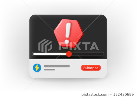 Online video player with exclamation sign. 3d Vector concept Online video player with exclamation sign. 3d Vector concept 132480699