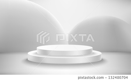 Grey studio with circle podium. Vector 3d illustration Grey studio with circle podium. Vector 3d illustration 132480704