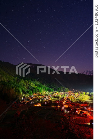 View of Shirakawa-go under the starry sky from the Ogimachi Castle Ruins Observatory 132480910