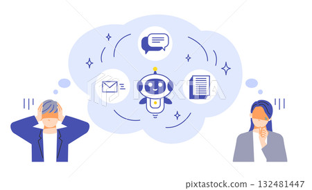 擔心因人工智慧而失去工作的男性和女性商人 132481447